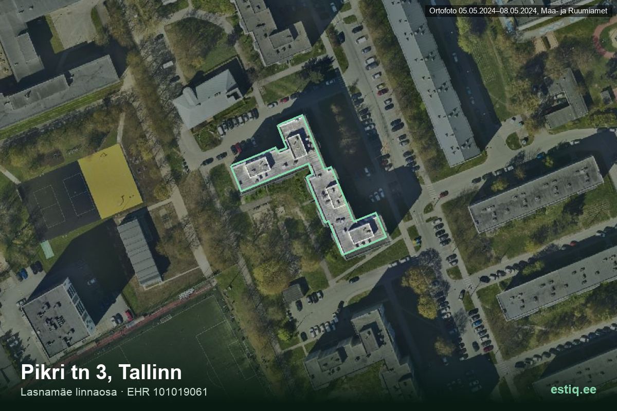 Pikri tänav 3, Tallinn – hoone aerofoto, kontuur ehitisregistri (EHR) andmetest