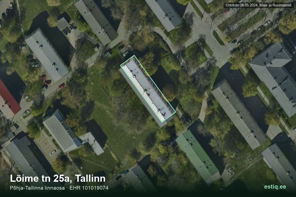 Lõime tänav 25a, Tallinn – hoone aerofoto, kontuur ehitisregistri (EHR) andmetest
