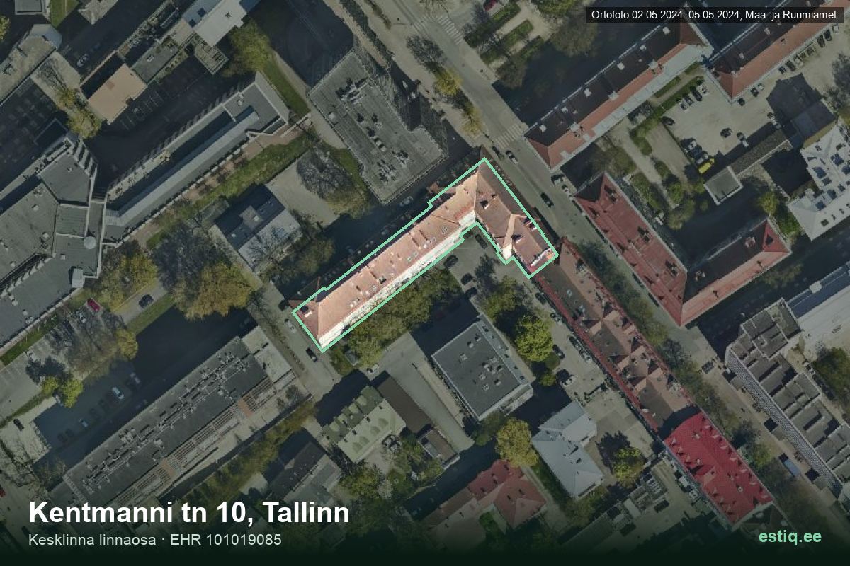 Kentmanni tänav 10, Tallinn – аэрофото дома, контур по данным регистра строений (EHR)