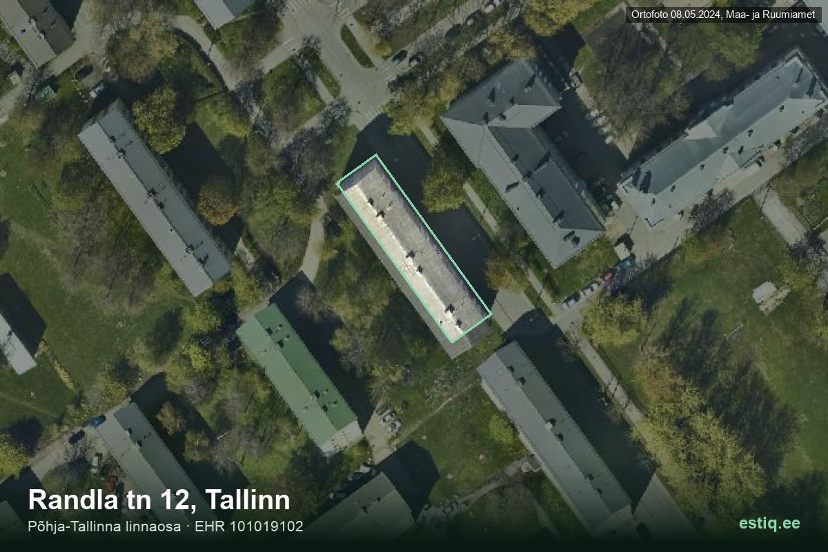 Randla tänav 12, Tallinn – hoone aerofoto, kontuur ehitisregistri (EHR) andmetest