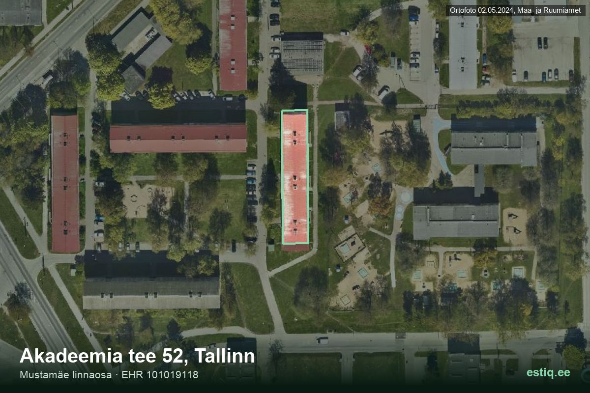 Akadeemia tee 52, Tallinn – hoone aerofoto, kontuur ehitisregistri (EHR) andmetest