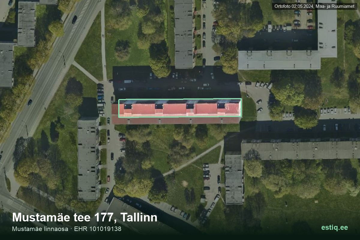 Mustamäe tee 177, Tallinn – hoone aerofoto, kontuur ehitisregistri (EHR) andmetest