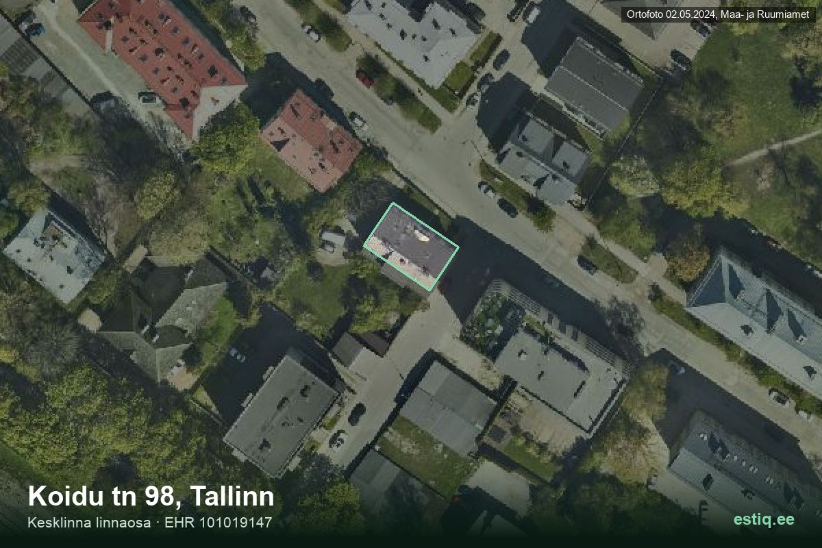 Koidu tänav 98, Tallinn – аэрофото дома, контур по данным регистра строений (EHR)