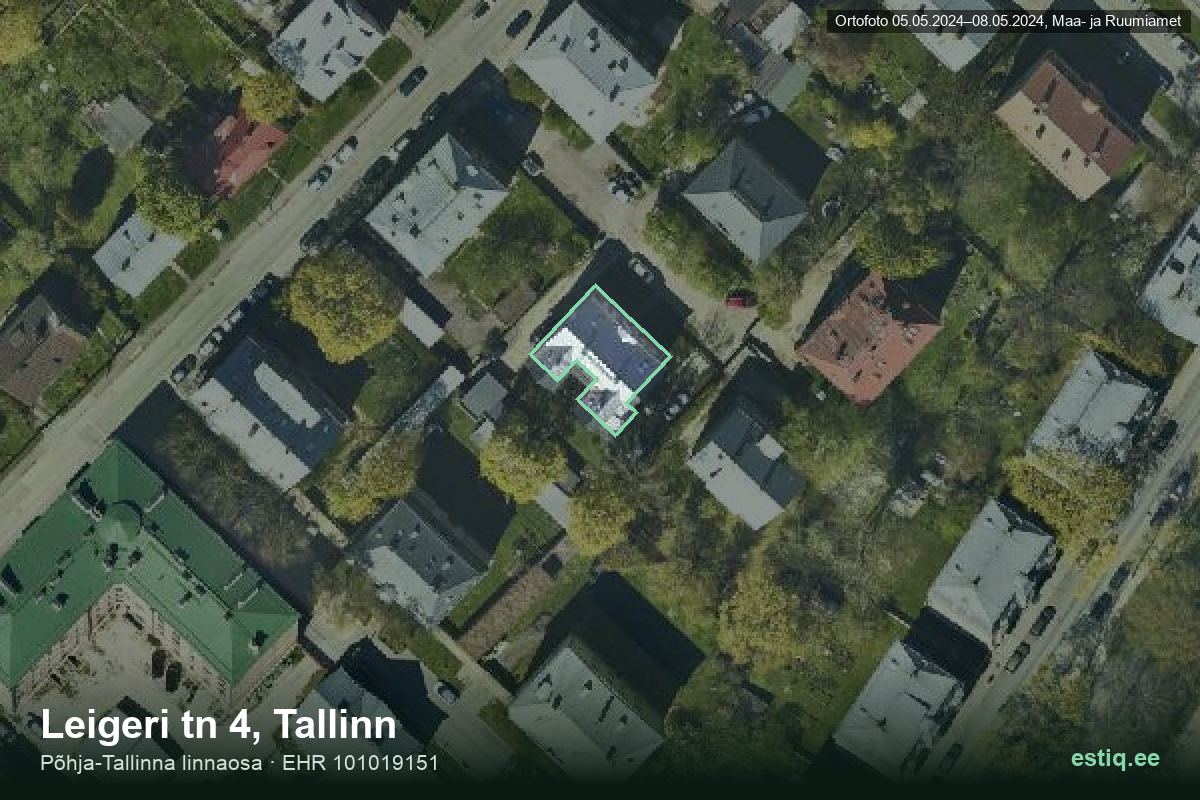 Leigeri tänav 4, Tallinn – hoone aerofoto, kontuur ehitisregistri (EHR) andmetest
