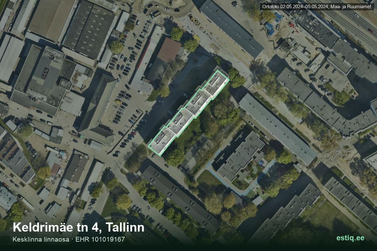 Keldrimäe tänav 4, Tallinn – hoone aerofoto, kontuur ehitisregistri (EHR) andmetest