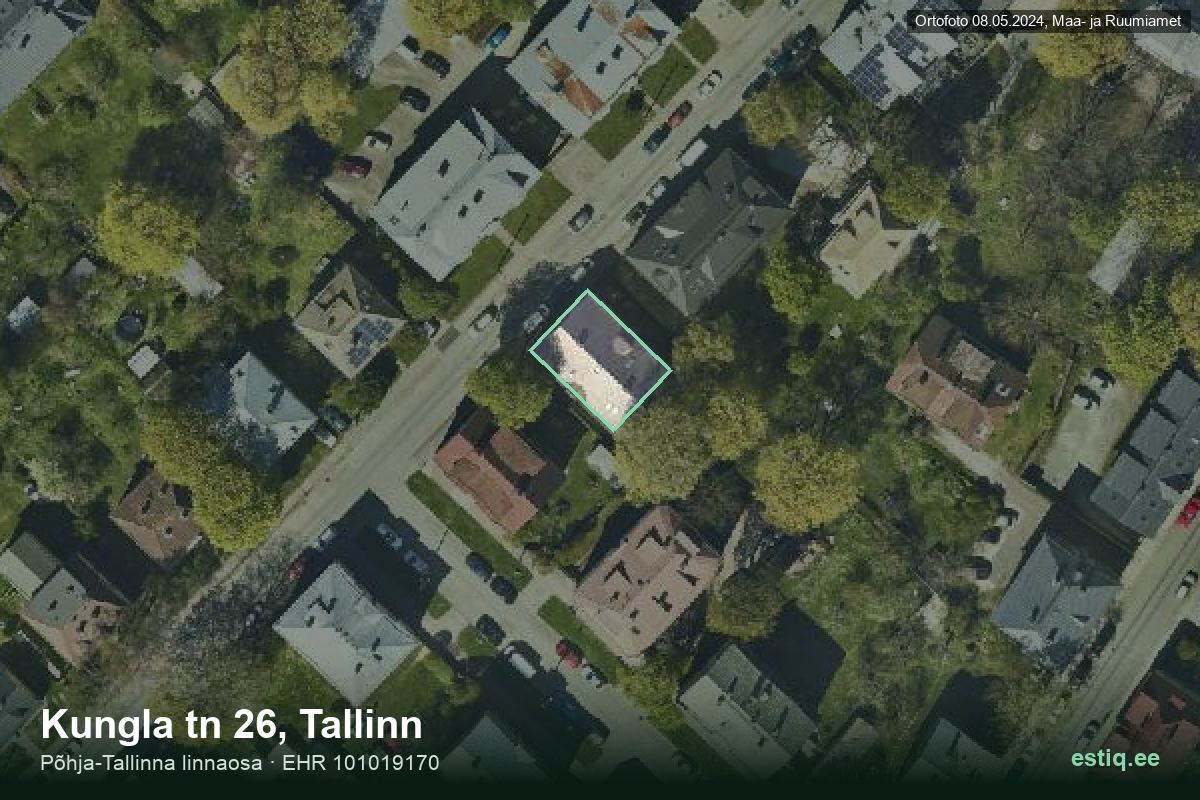 Kungla tänav 26, Tallinn – hoone aerofoto, kontuur ehitisregistri (EHR) andmetest