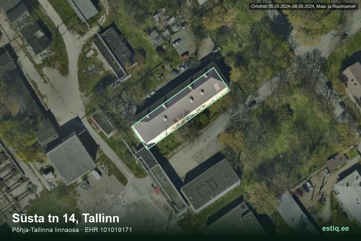 Süsta tänav 14, Tallinn – ilmakuva rakennuksesta, ääriviiva rakennusrekisteristä (EHR)