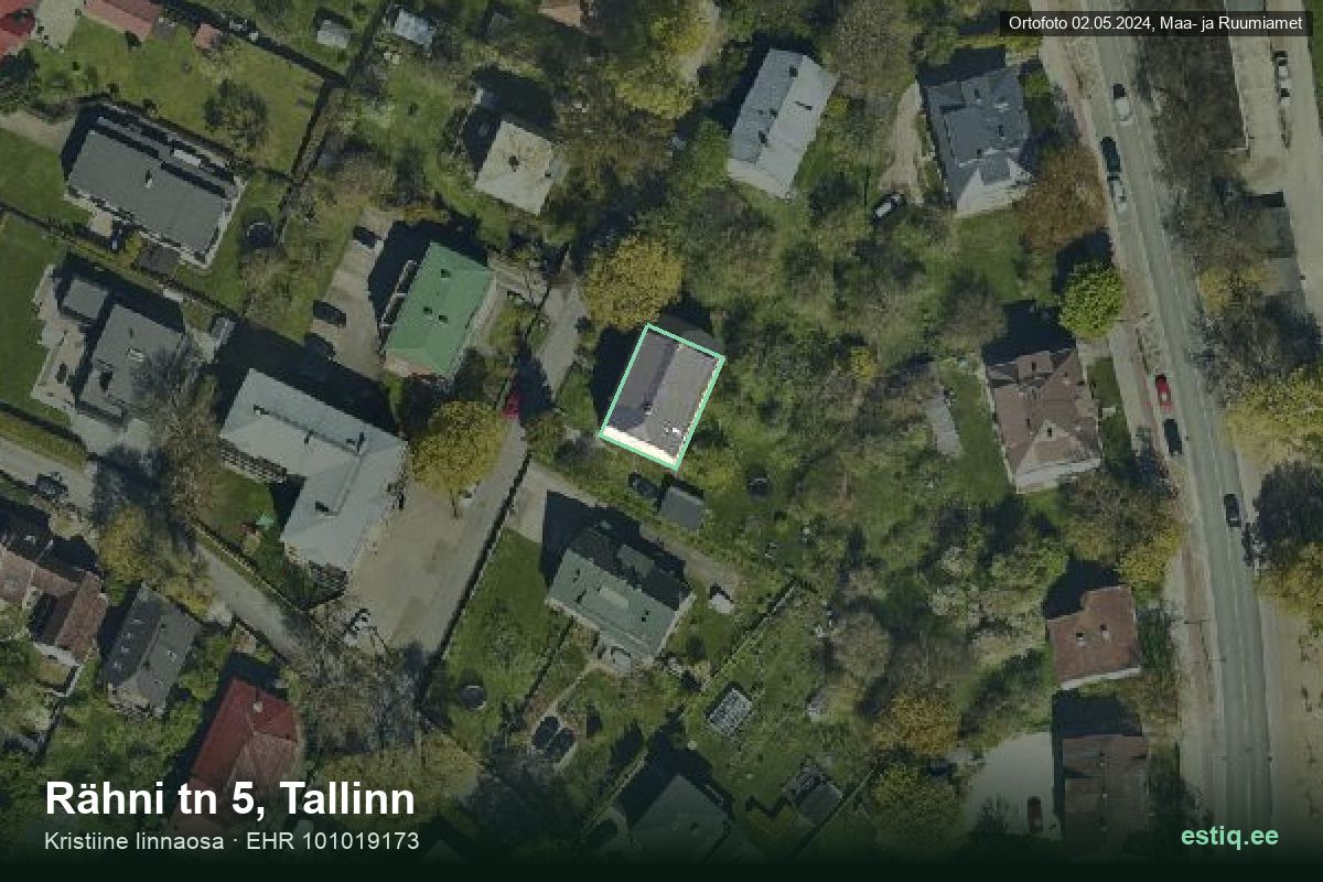 Rähni tänav 5, Tallinn – аэрофото дома, контур по данным регистра строений (EHR)
