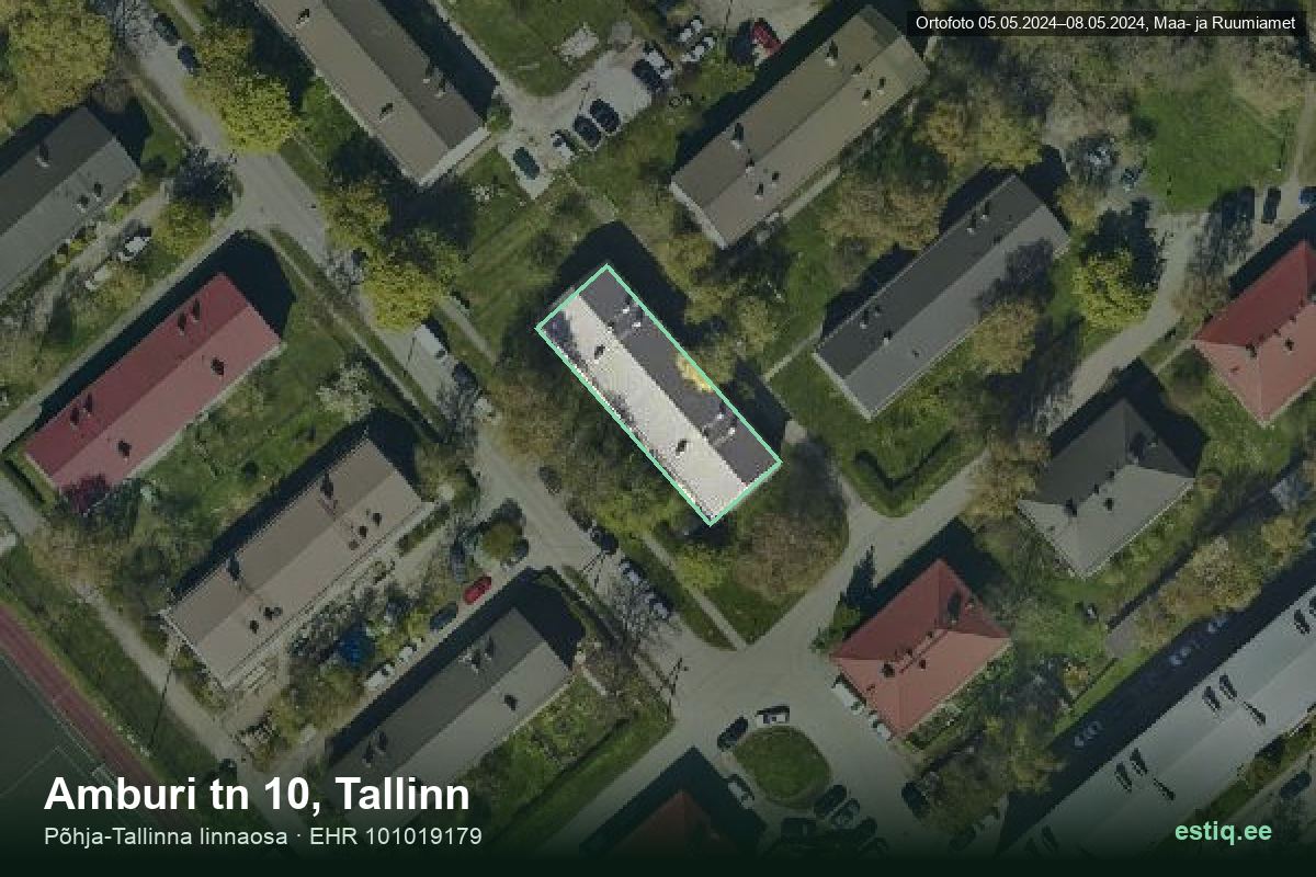 Amburi tänav 10, Tallinn – hoone aerofoto, kontuur ehitisregistri (EHR) andmetest