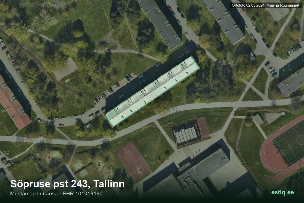 Sõpruse pst 243, Tallinn – aerial photo of the building, outline from the Building Register (EHR)