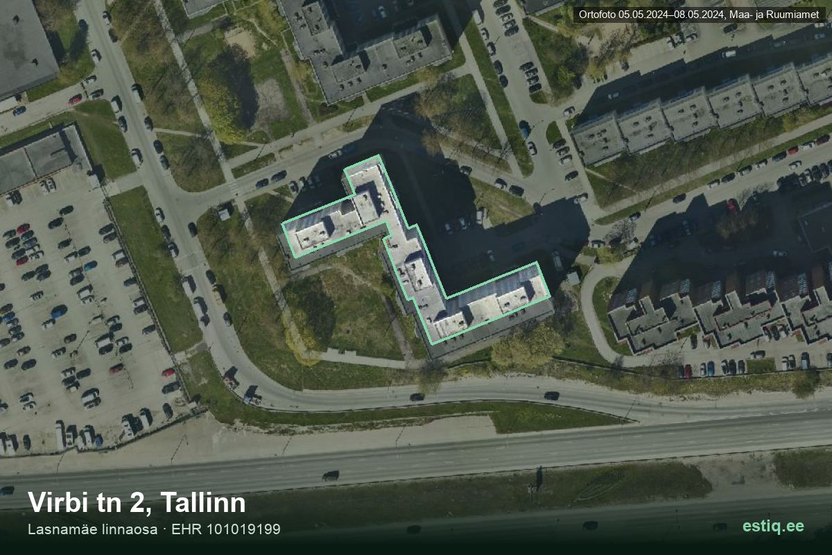 Virbi tänav 2, Tallinn – hoone aerofoto, kontuur ehitisregistri (EHR) andmetest