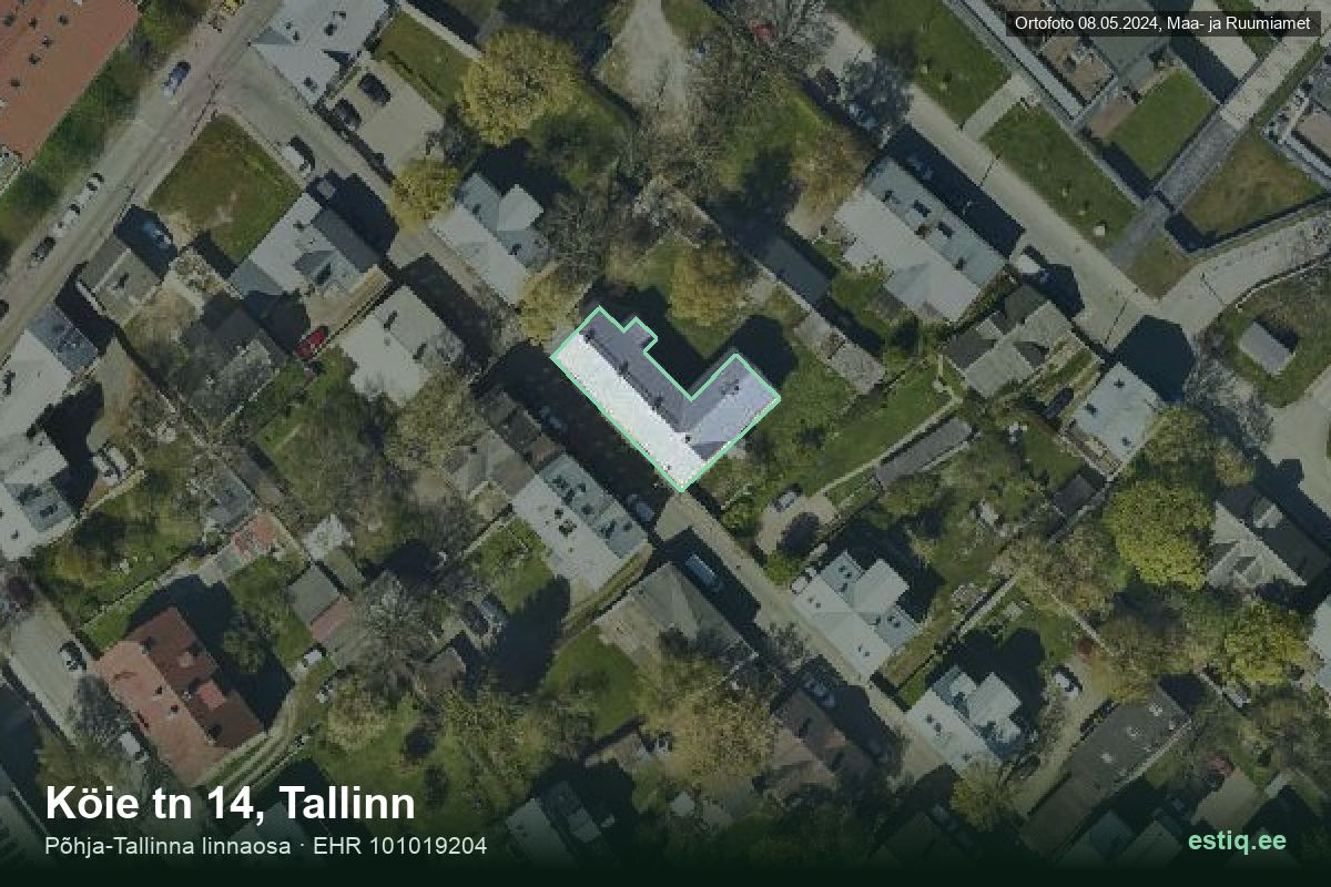 Köie tänav 14, Tallinn – hoone aerofoto, kontuur ehitisregistri (EHR) andmetest