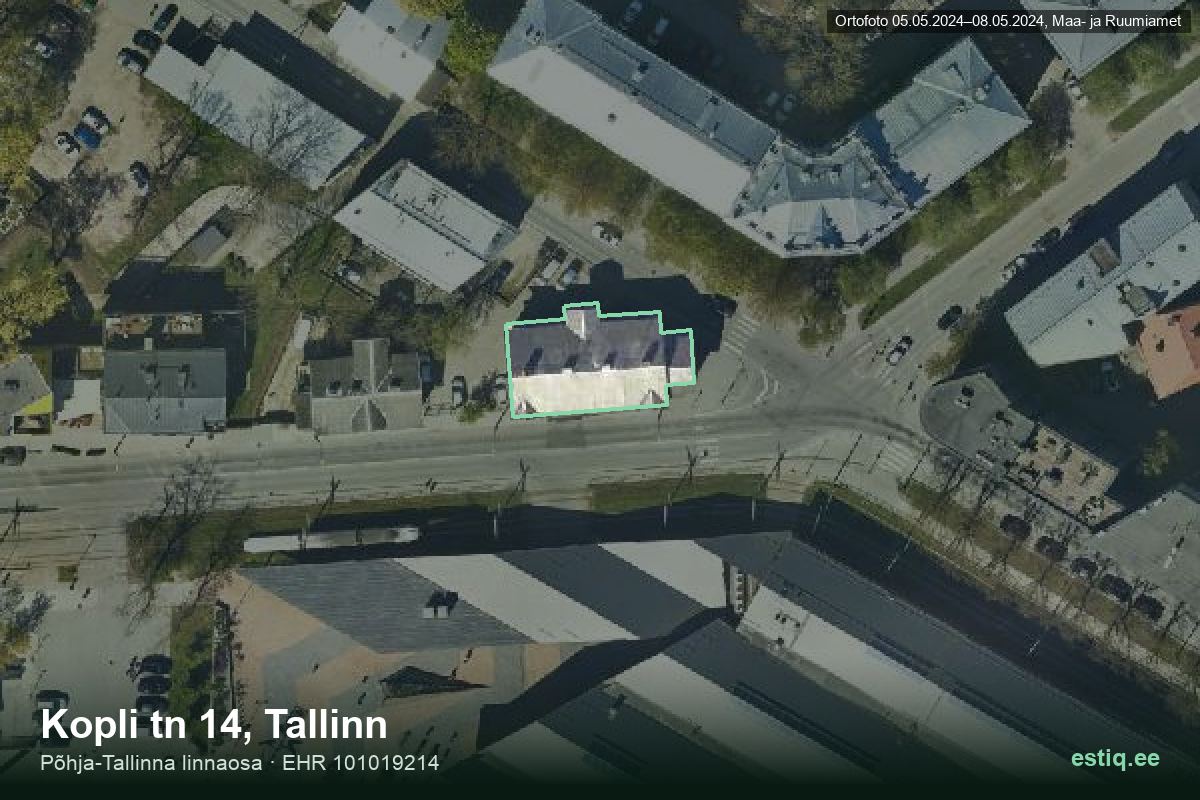 Kopli tänav 14, Tallinn – hoone aerofoto, kontuur ehitisregistri (EHR) andmetest