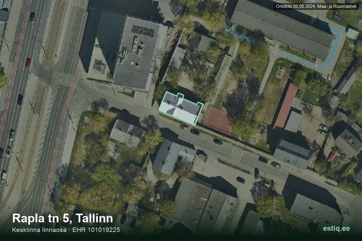 Rapla tänav 5, Tallinn – ilmakuva rakennuksesta, ääriviiva rakennusrekisteristä (EHR)