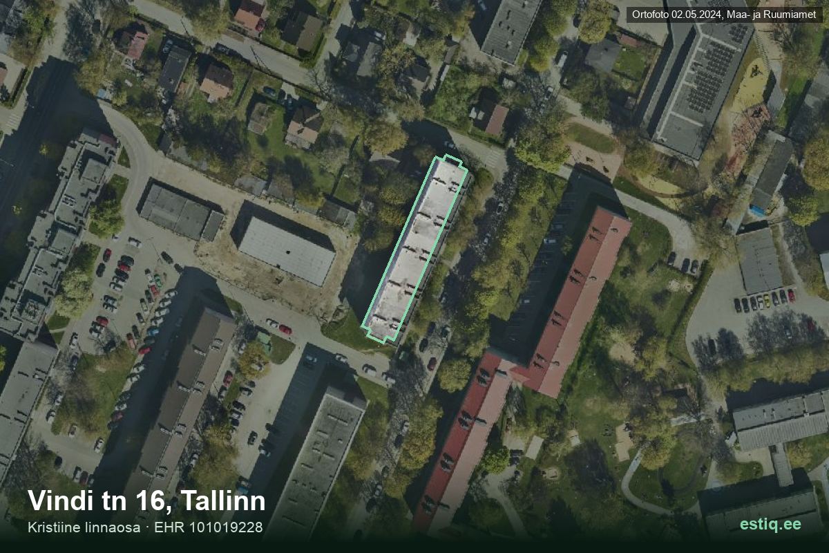 Vindi tänav 16, Tallinn – aerial photo of the building, outline from the Building Register (EHR)