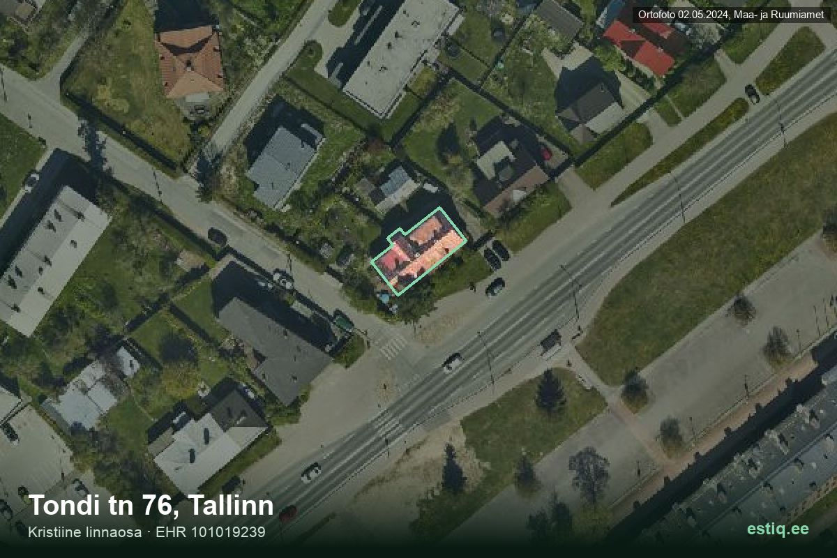 Tondi tänav 76, Tallinn – hoone aerofoto, kontuur ehitisregistri (EHR) andmetest