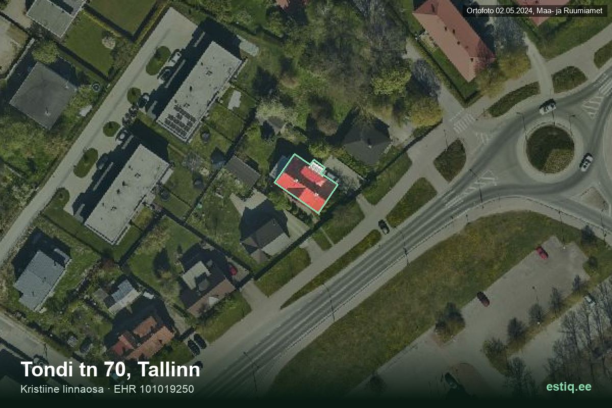 Tondi tänav 70, Tallinn – hoone aerofoto, kontuur ehitisregistri (EHR) andmetest