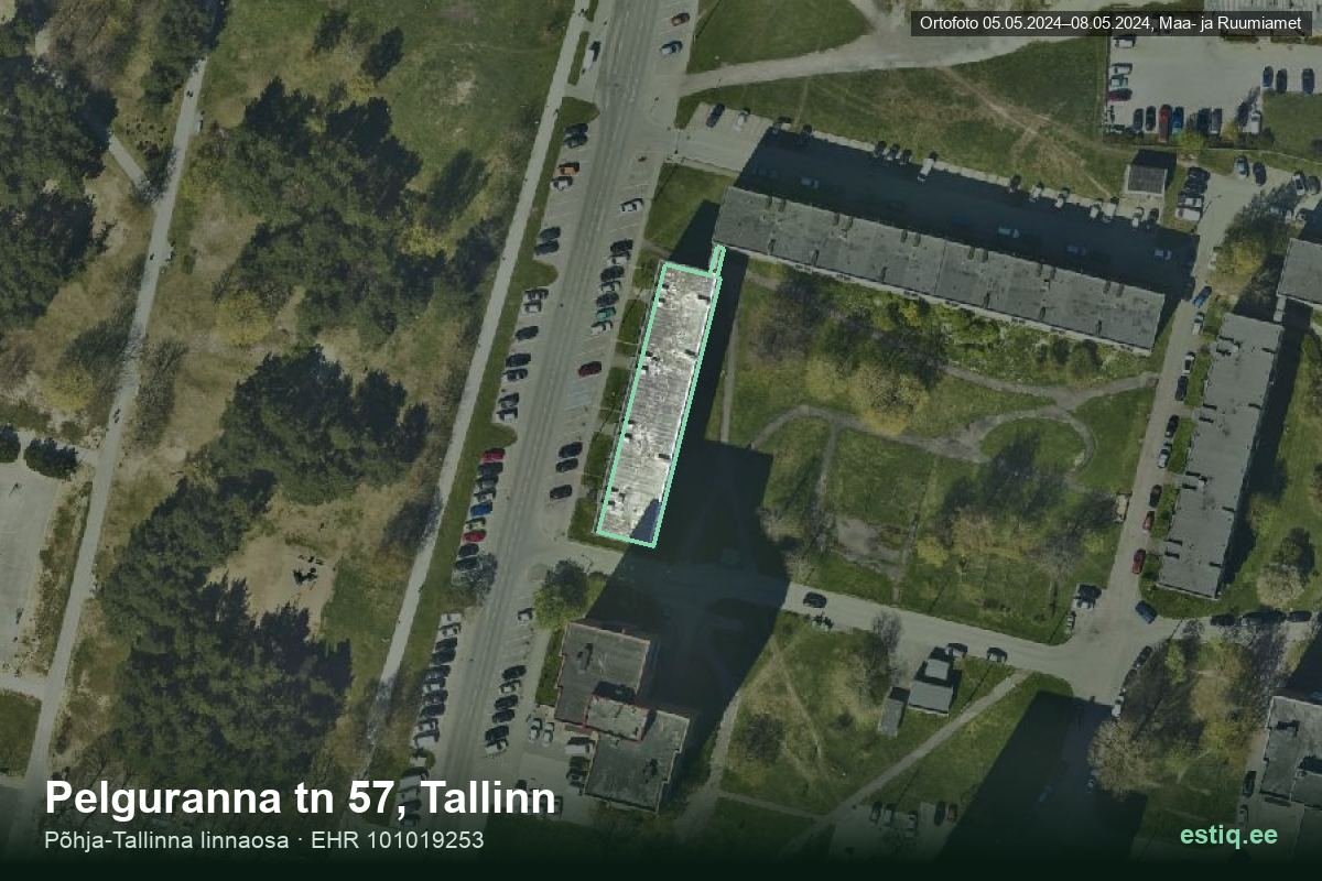 Pelguranna tänav 57, Tallinn – hoone aerofoto, kontuur ehitisregistri (EHR) andmetest
