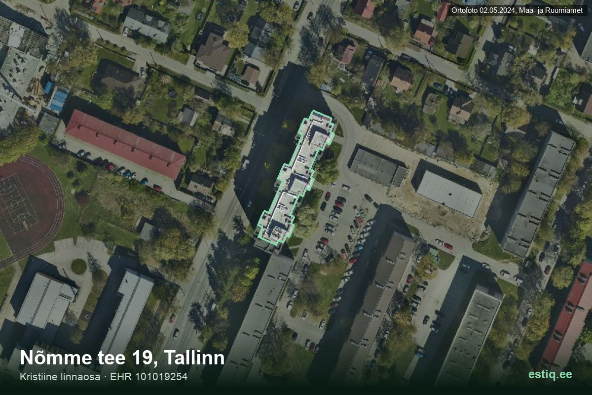 Nõmme tee 19, Tallinn – hoone aerofoto, kontuur ehitisregistri (EHR) andmetest