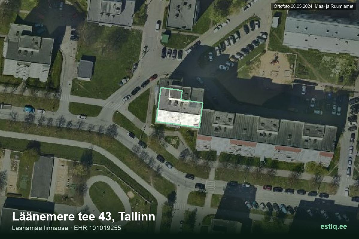 Läänemere tee 43, Tallinn – hoone aerofoto, kontuur ehitisregistri (EHR) andmetest