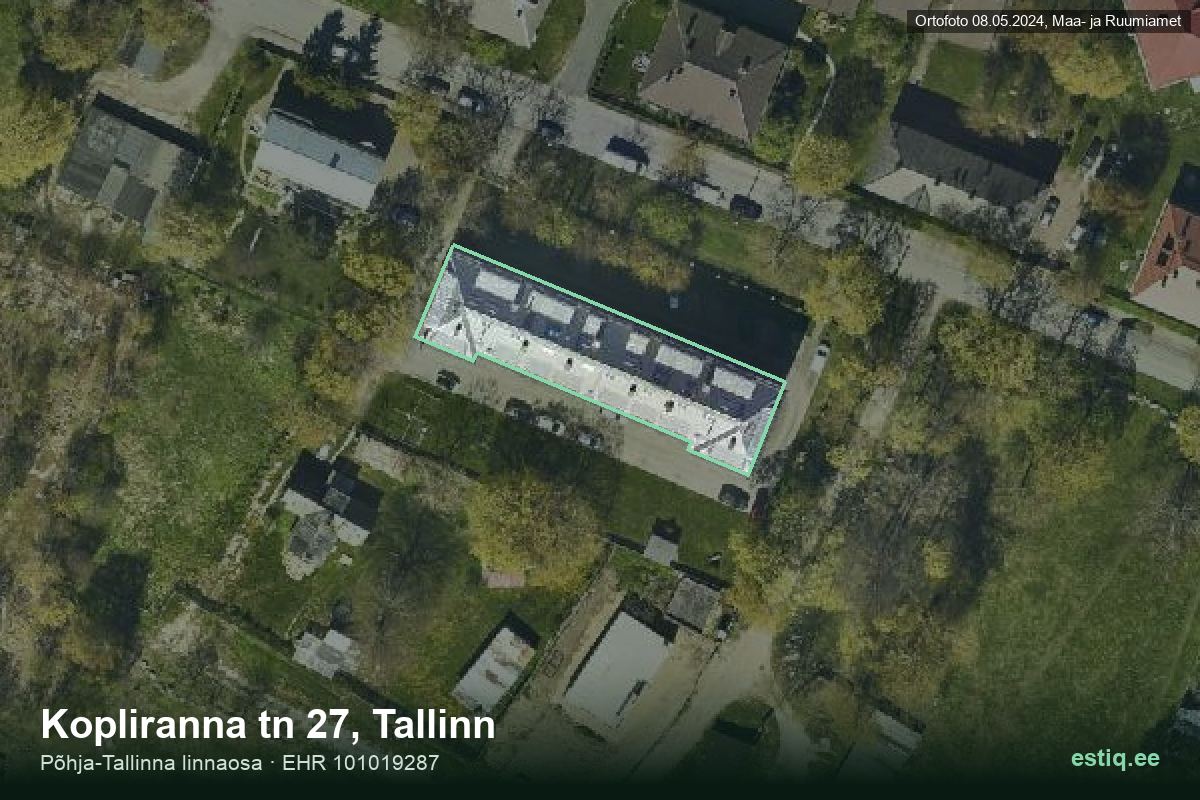 Kopliranna tänav 27, Tallinn – hoone aerofoto, kontuur ehitisregistri (EHR) andmetest