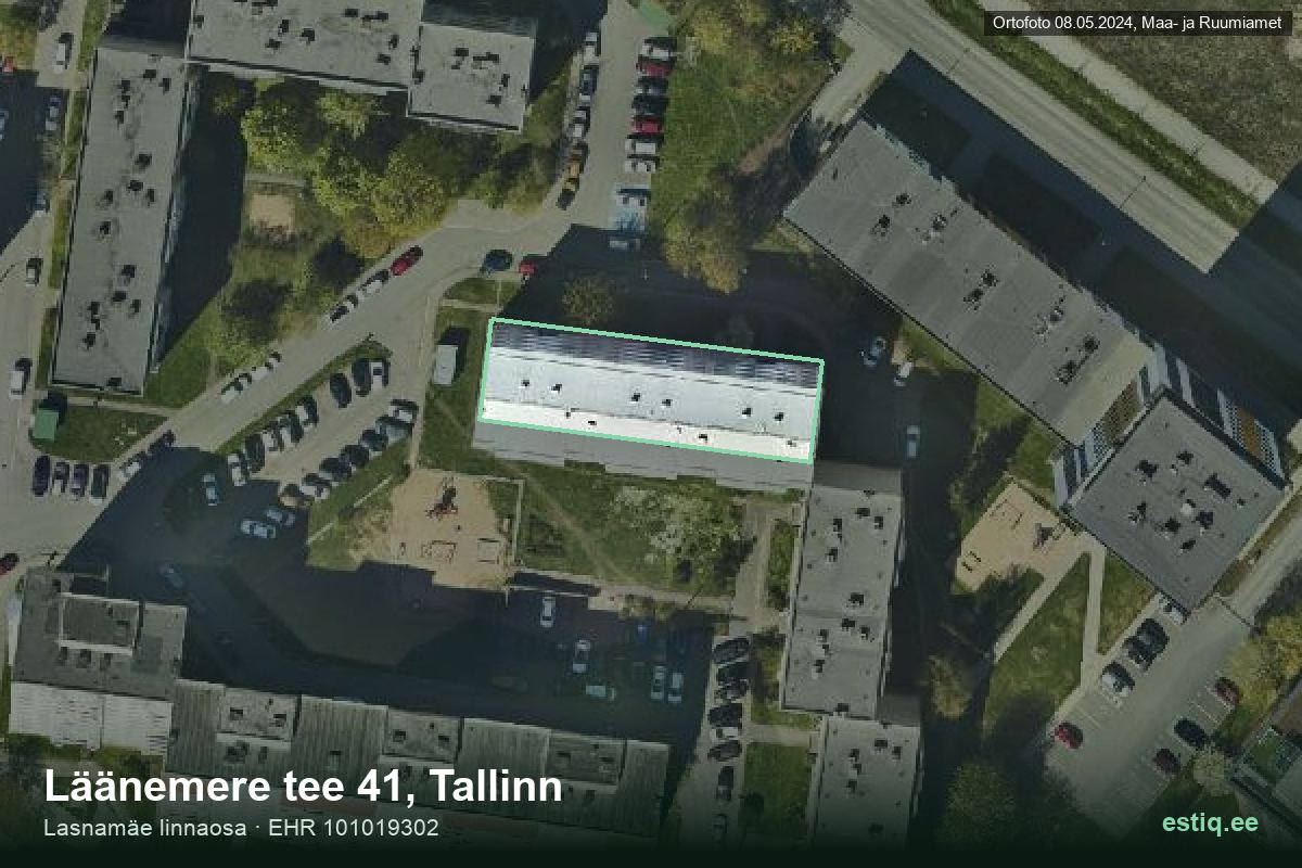 Läänemere tee 41, Tallinn – hoone aerofoto, kontuur ehitisregistri (EHR) andmetest