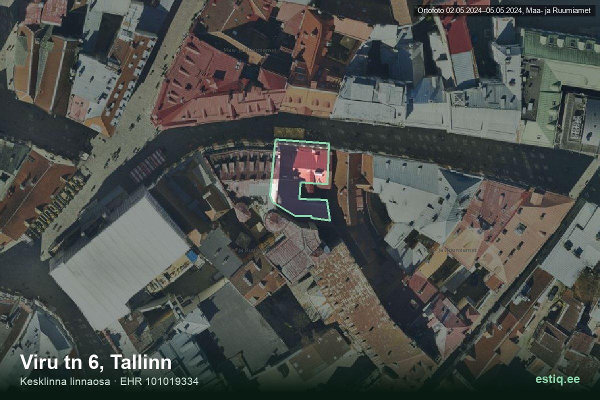 Viru tänav 6, Tallinn – hoone aerofoto, kontuur ehitisregistri (EHR) andmetest