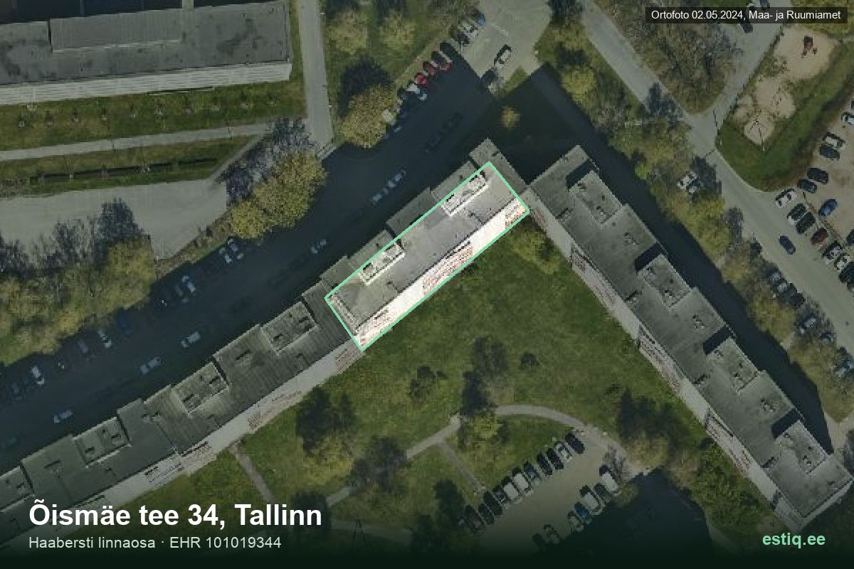 Õismäe tee 34, Tallinn – hoone aerofoto, kontuur ehitisregistri (EHR) andmetest