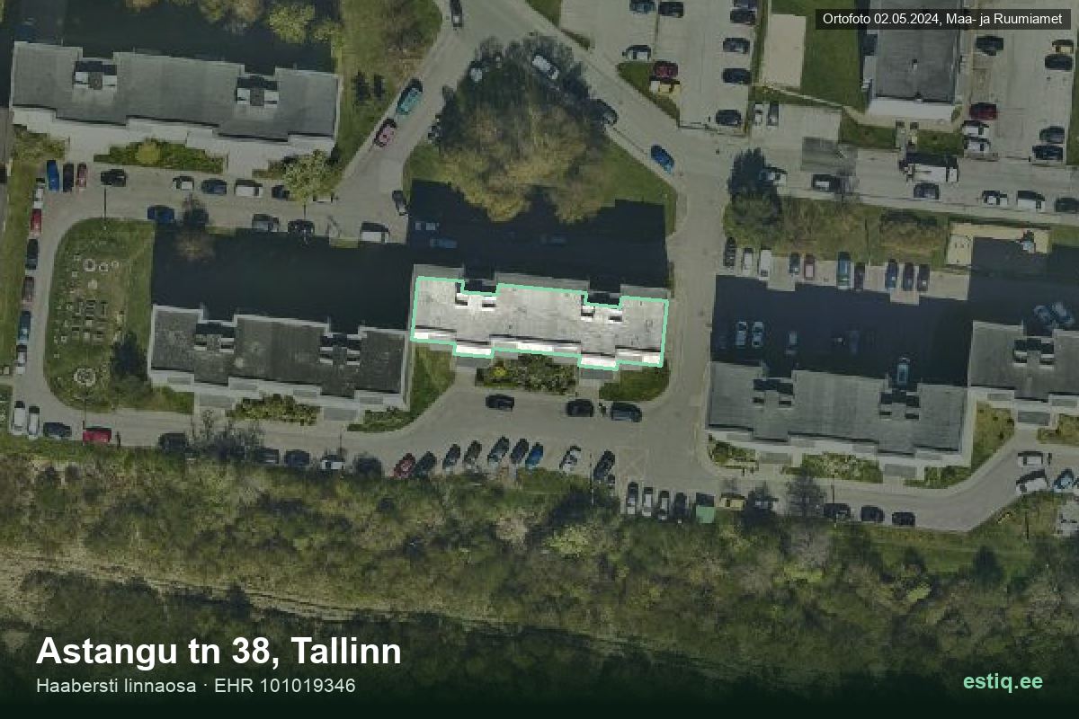Astangu tänav 38, Tallinn – ilmakuva rakennuksesta, ääriviiva rakennusrekisteristä (EHR)