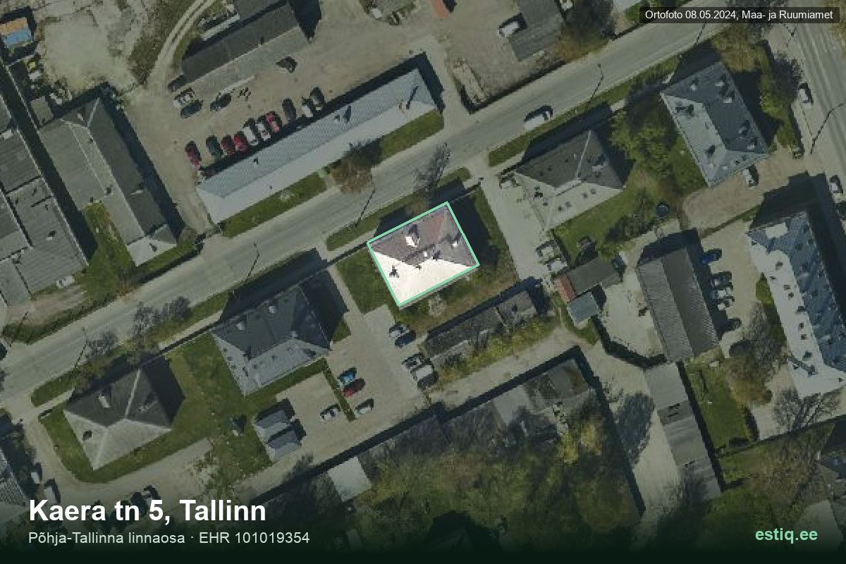 Kaera tänav 5, Tallinn – аэрофото дома, контур по данным регистра строений (EHR)