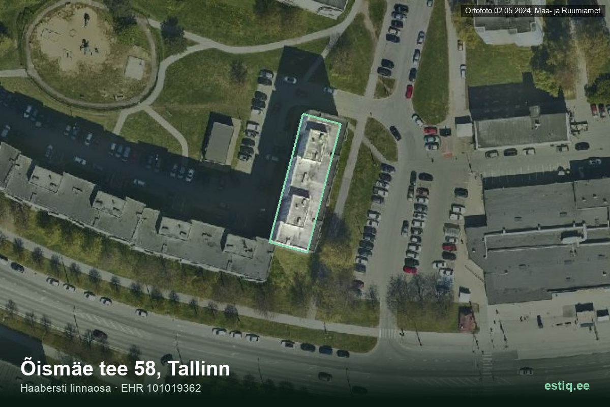 Õismäe tee 58, Tallinn – hoone aerofoto, kontuur ehitisregistri (EHR) andmetest