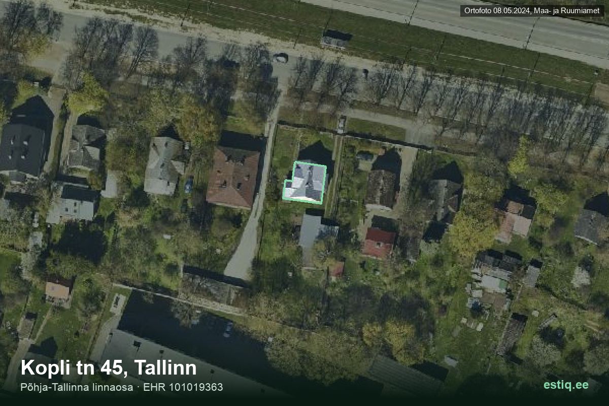 Kopli tänav 45, Tallinn – hoone aerofoto, kontuur ehitisregistri (EHR) andmetest