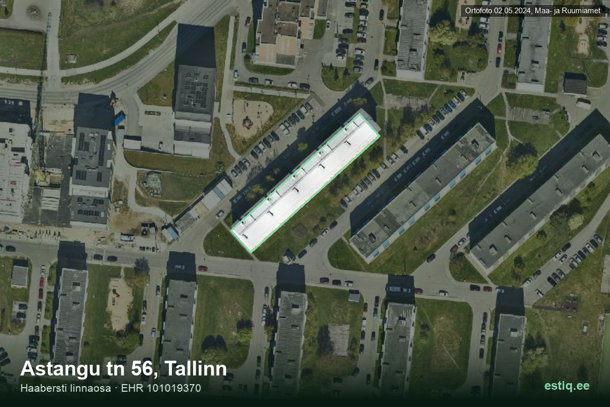 Astangu tänav 56, Tallinn – hoone aerofoto, kontuur ehitisregistri (EHR) andmetest