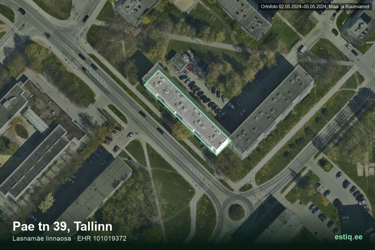 Pae tänav 39, Tallinn – hoone aerofoto, kontuur ehitisregistri (EHR) andmetest