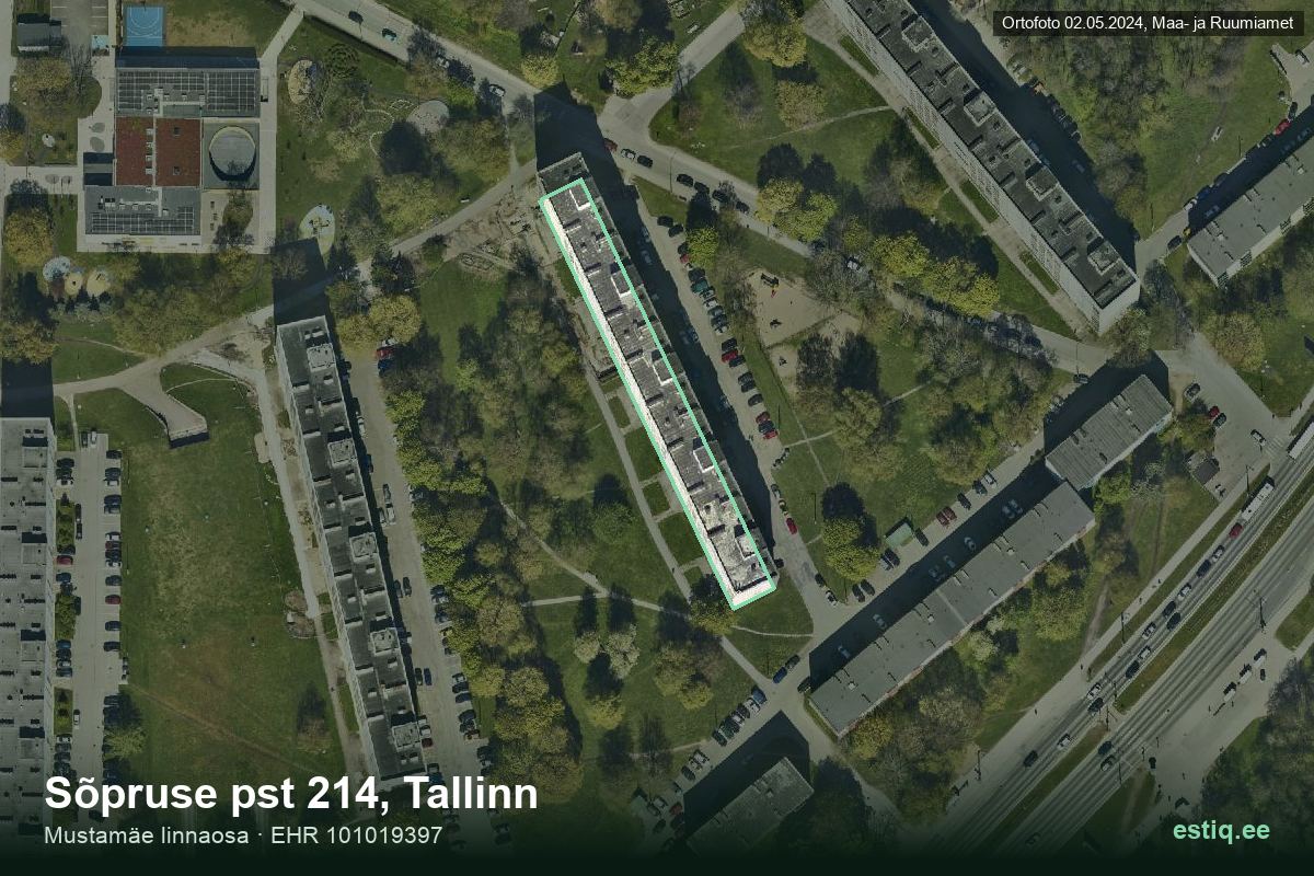 Sõpruse pst 214, Tallinn – аэрофото дома, контур по данным регистра строений (EHR)
