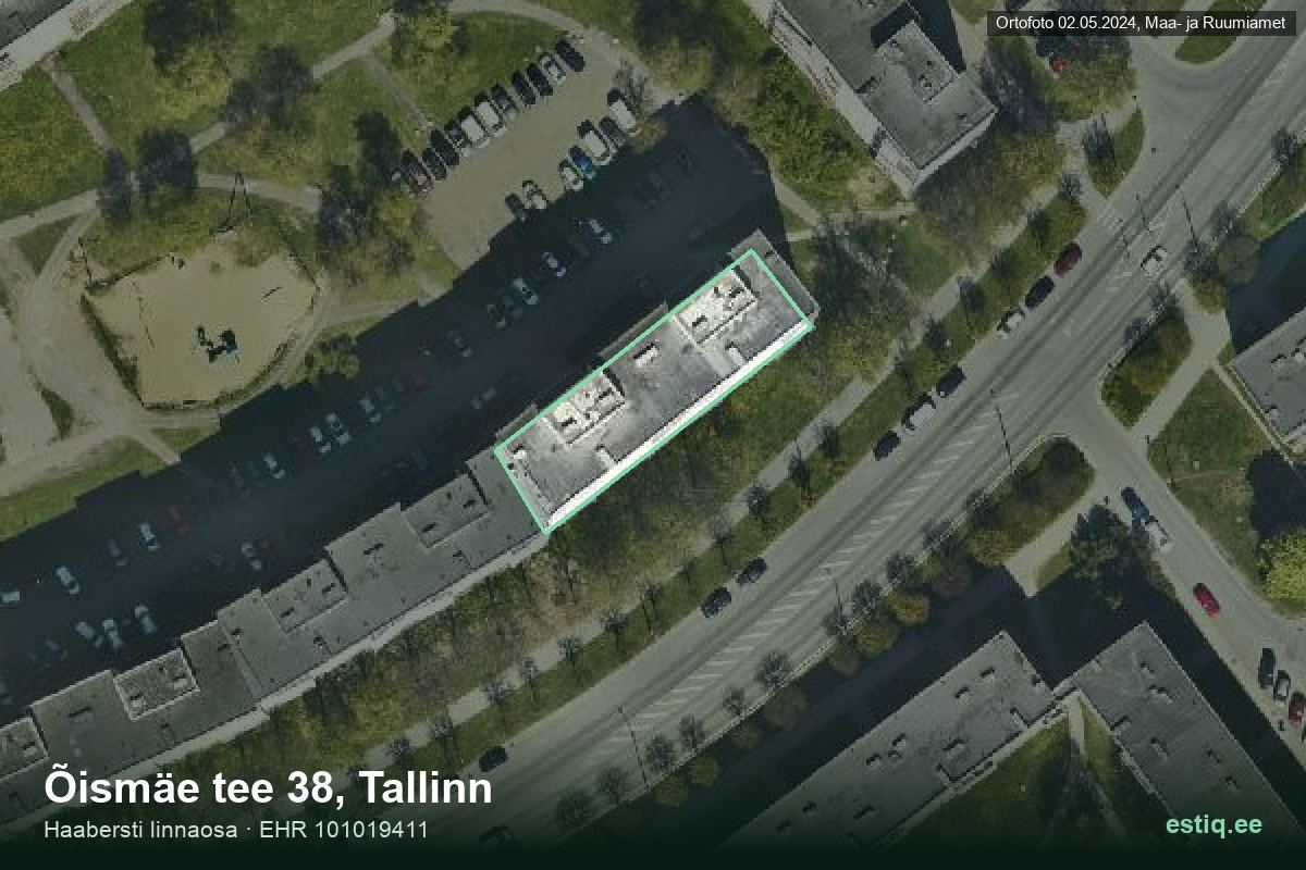 Õismäe tee 38, Tallinn – hoone aerofoto, kontuur ehitisregistri (EHR) andmetest
