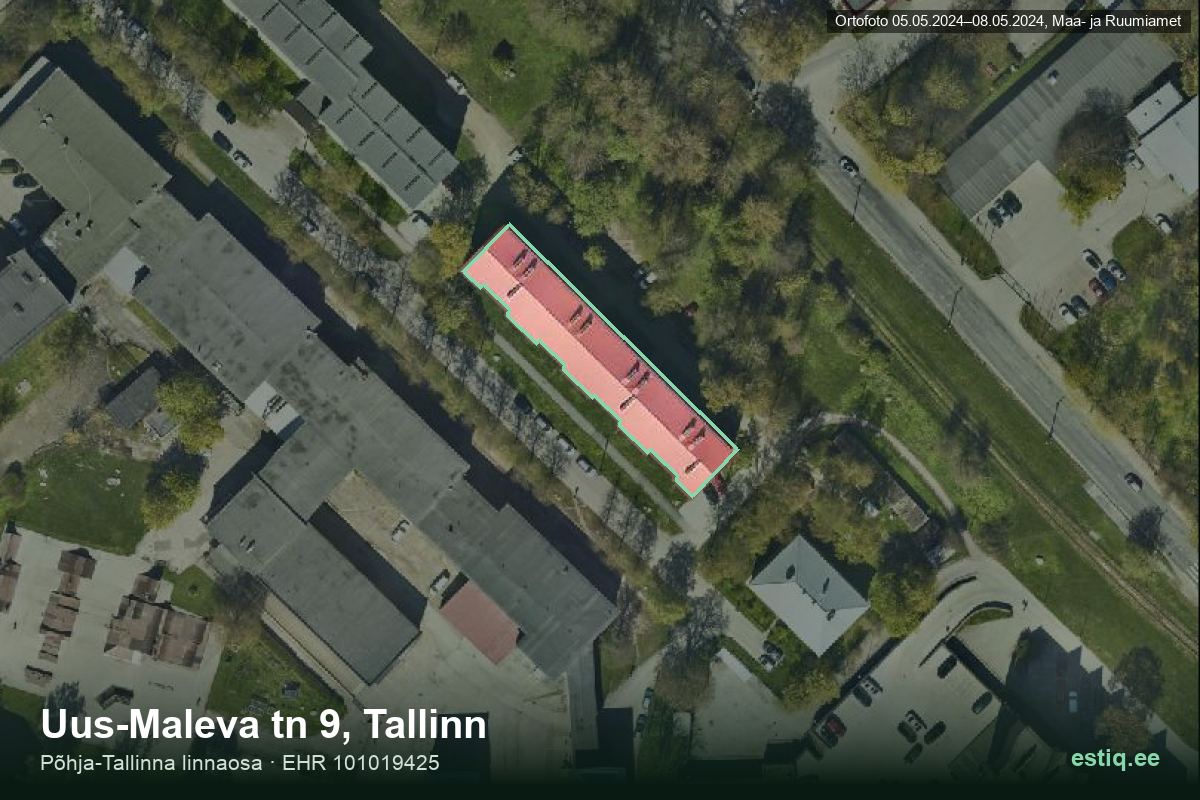 Uus-Maleva tänav 9, Tallinn – hoone aerofoto, kontuur ehitisregistri (EHR) andmetest