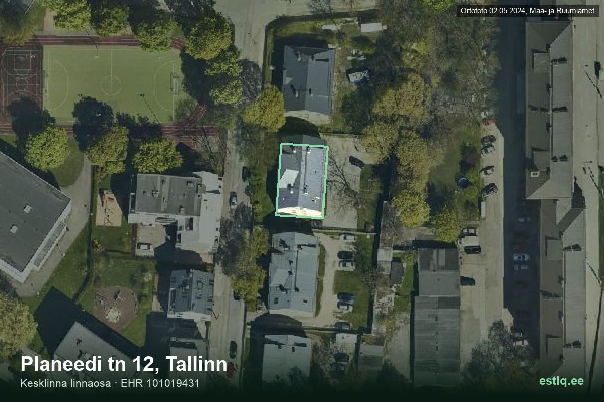 Planeedi tänav 12, Tallinn – ilmakuva rakennuksesta, ääriviiva rakennusrekisteristä (EHR)