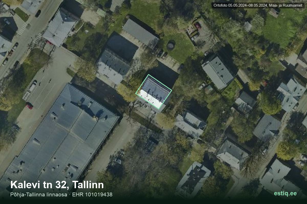Kalevi tänav 32, Tallinn – hoone aerofoto, kontuur ehitisregistri (EHR) andmetest