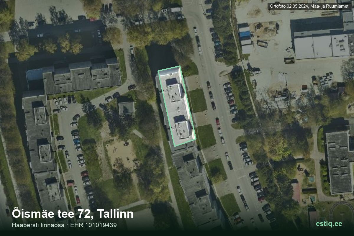 Õismäe tee 72, Tallinn – hoone aerofoto, kontuur ehitisregistri (EHR) andmetest