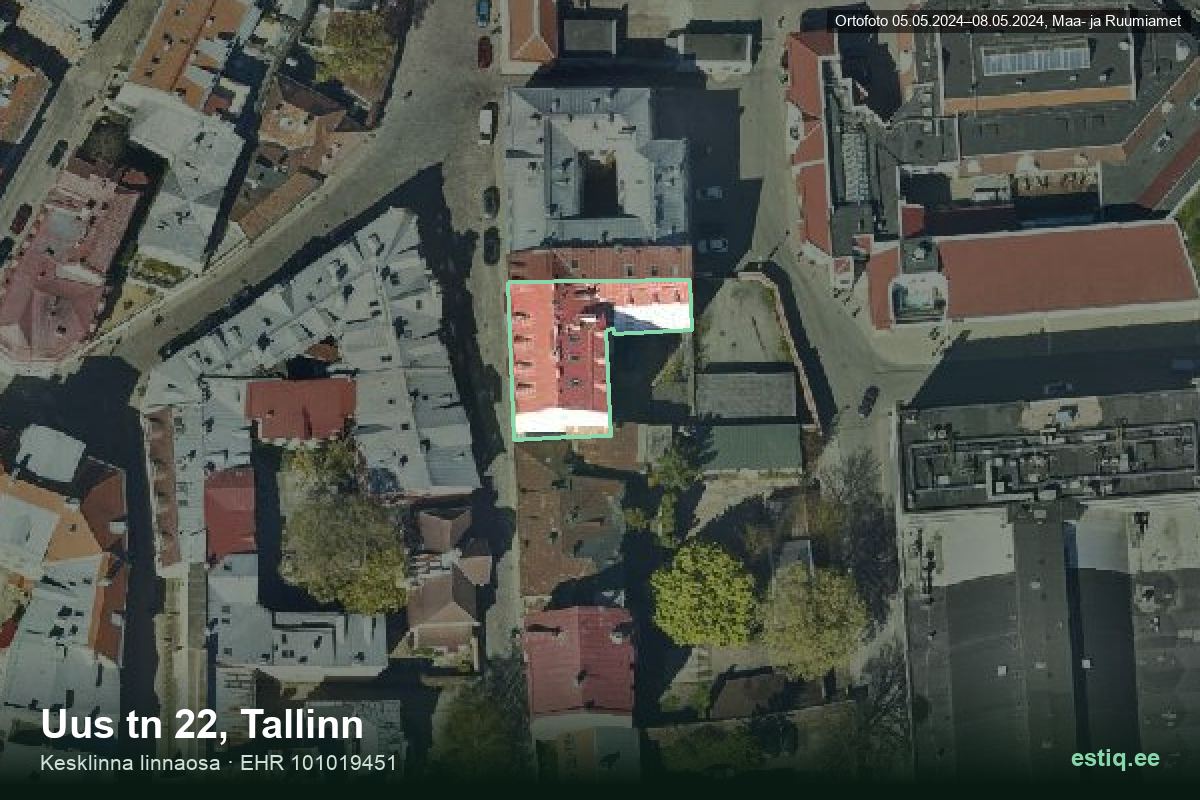 Uus tänav 22, Tallinn – ilmakuva rakennuksesta, ääriviiva rakennusrekisteristä (EHR)