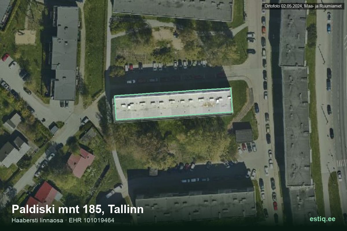 Paldiski mnt 185, Tallinn – hoone aerofoto, kontuur ehitisregistri (EHR) andmetest
