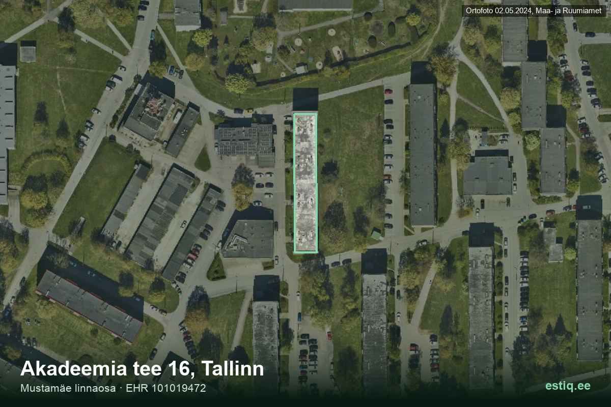 Akadeemia tee 16, Tallinn – hoone aerofoto, kontuur ehitisregistri (EHR) andmetest