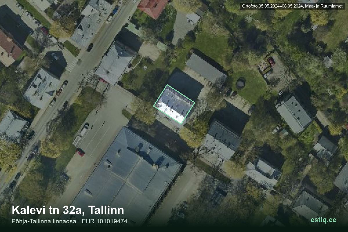 Kalevi tänav 32a, Tallinn – hoone aerofoto, kontuur ehitisregistri (EHR) andmetest