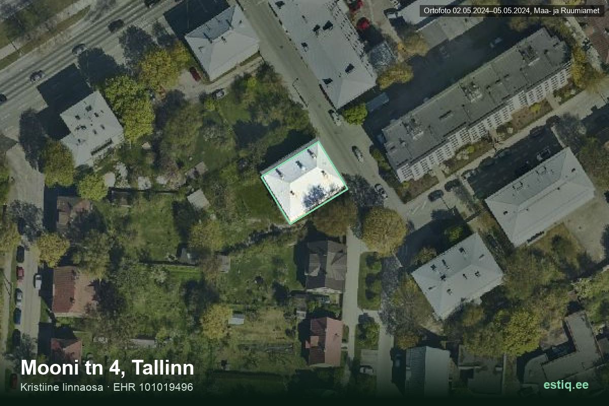 Mooni tänav 4, Tallinn – аэрофото дома, контур по данным регистра строений (EHR)