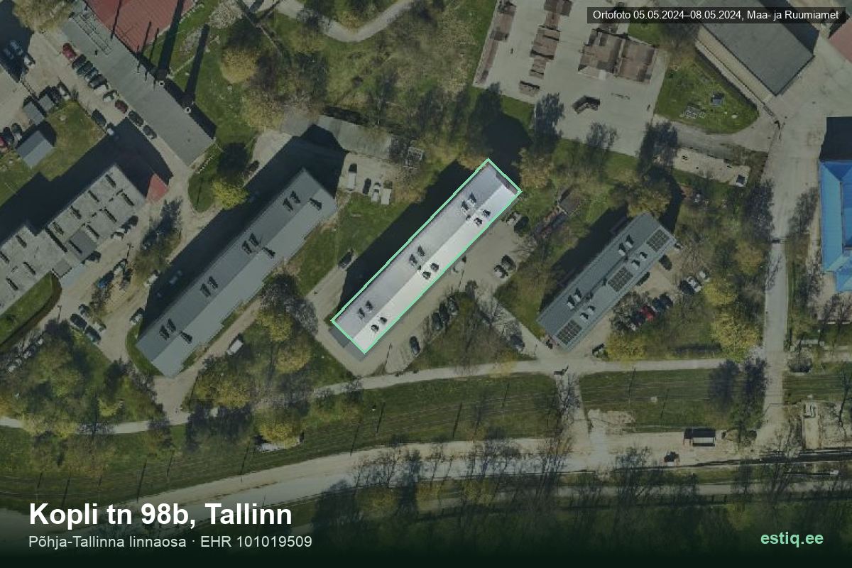 Kopli tänav 98b, Tallinn – aerial photo of the building, outline from the Building Register (EHR)