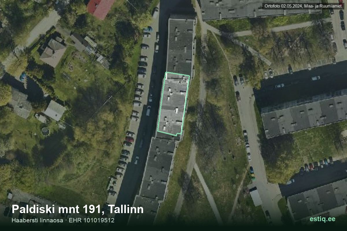 Paldiski mnt 191, Tallinn – hoone aerofoto, kontuur ehitisregistri (EHR) andmetest