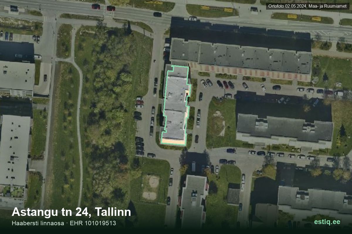 Astangu tänav 24, Tallinn – hoone aerofoto, kontuur ehitisregistri (EHR) andmetest