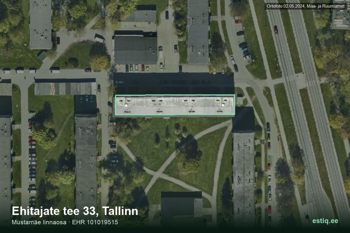 Ehitajate tee 33, Tallinn – hoone aerofoto, kontuur ehitisregistri (EHR) andmetest