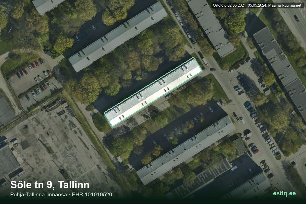 Sõle tänav 9, Tallinn – hoone aerofoto, kontuur ehitisregistri (EHR) andmetest